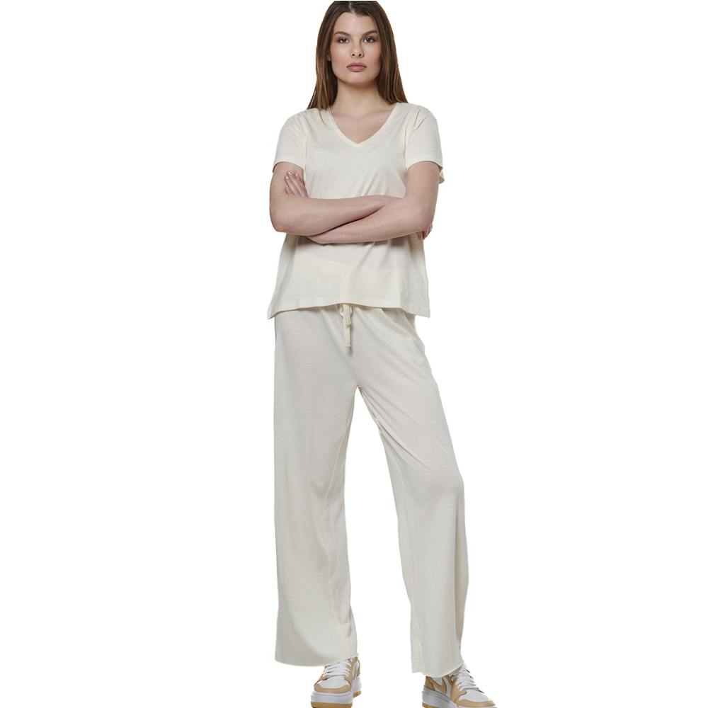 BODY ACTION Wide-Leg Pants Γυναικείο Παντελόνι Φόρμας  - Κρεμ