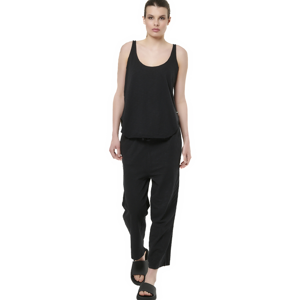 BODY ACTION Slub Beach Crop Pants Γυναικείο Παντελόνι Φόρμας  - Μαύρο