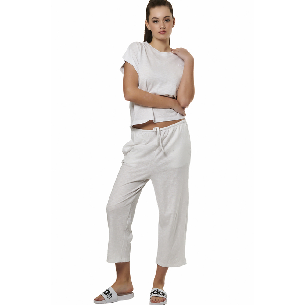 BODY ACTION Slub Beach Crop Pants Γυναικείο Παντελόνι Φόρμας  - Λευκό