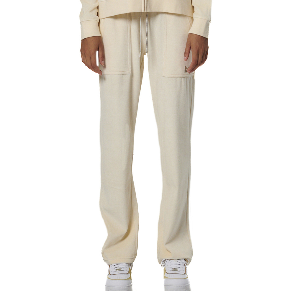 BODY ACTION Women's Basic Velour Pants Γυναικείο Παντελόνι Φόρμας - Κρεμ