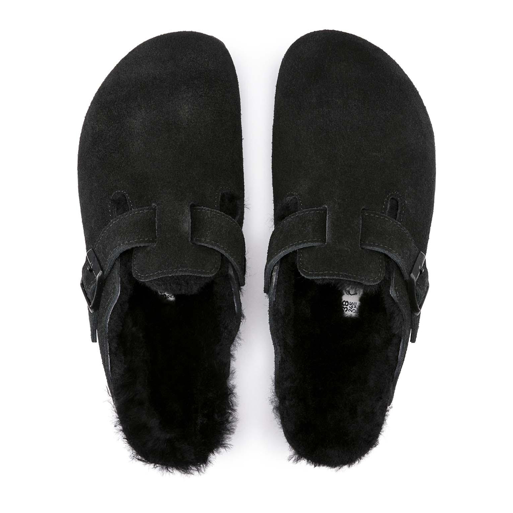 BIRKENSTOCK Leather Boston Shearling Leve Black Laf Narrow Fit Suede Γυναικεία Παντόφλα - Μαύρο