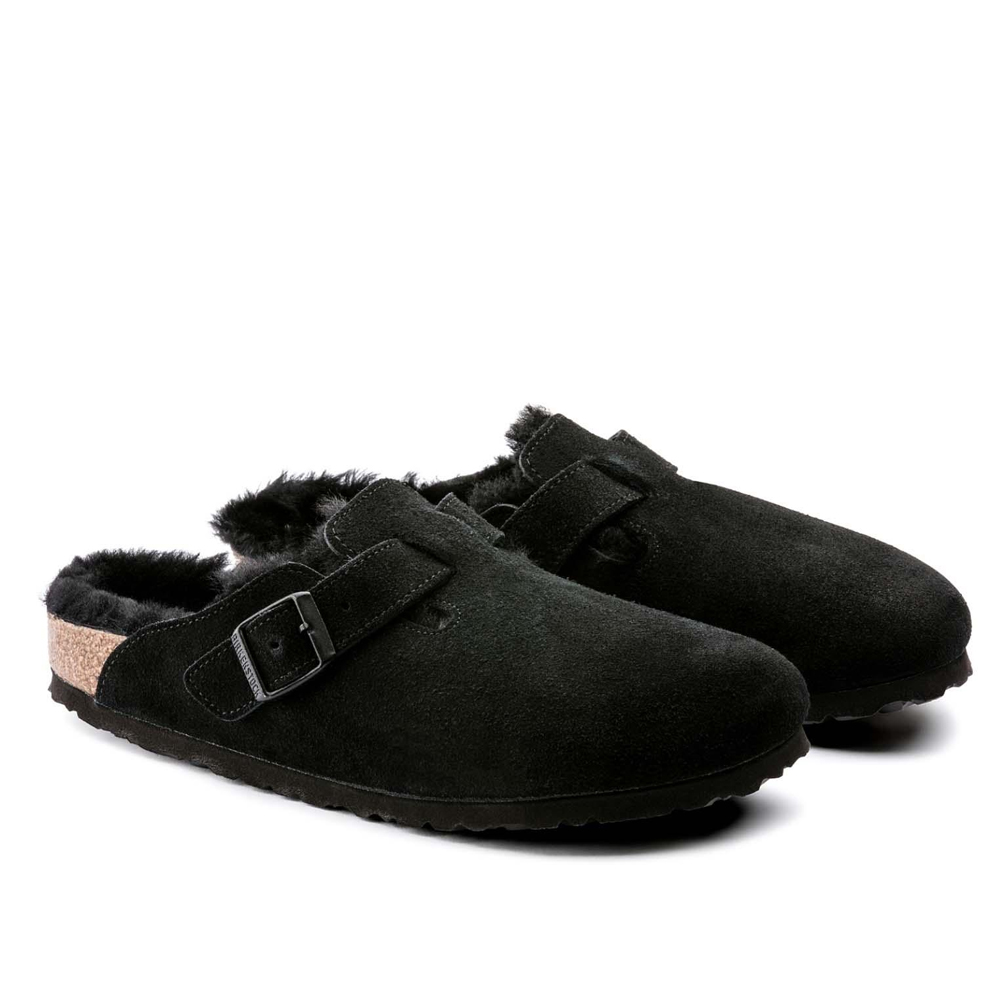 BIRKENSTOCK Leather Boston Shearling Leve Black Laf Narrow Fit Suede Γυναικεία Παντόφλα - 2