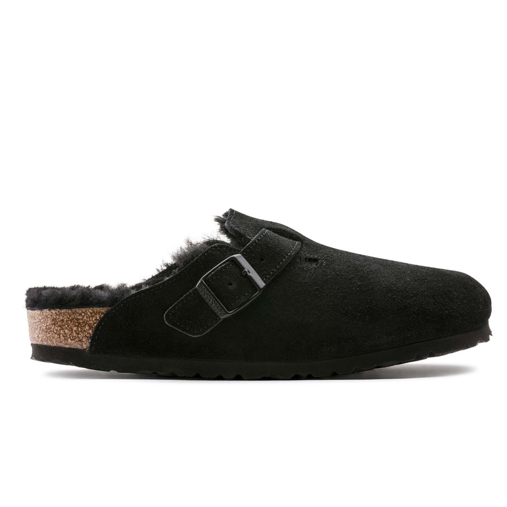 BIRKENSTOCK Leather Boston Shearling Leve Black Laf Narrow Fit Suede Γυναικεία Παντόφλα - 4