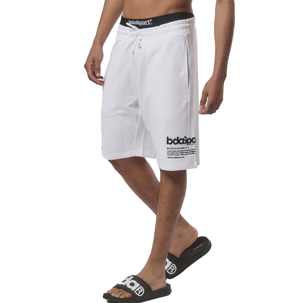 BODY ACTION Men's Sweat Shorts W/Embroidery Ανδρική Αθλητική Βερμούδα - Λευκό