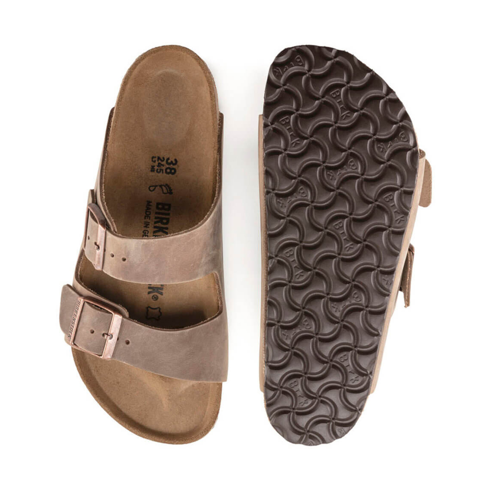 BIRKENSTOCK Leather Arizona Leoi Tabacco Brown Narrow Core Essentials Classic Adults Lea Unisex Δερμάτινες Παντόφλες - 4