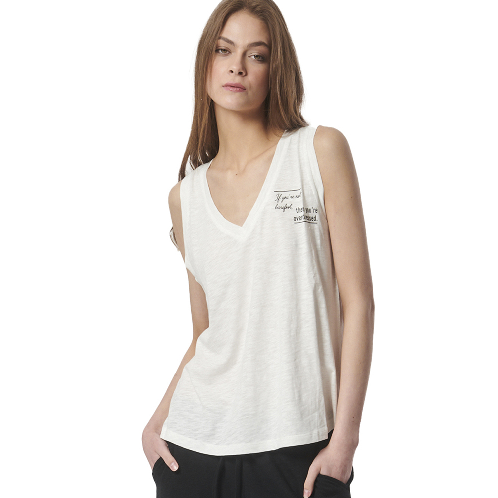 BODY ACTION Women's Textured V-Neck Tank Top Γυναικείο Αμάνικο T-Shirt - Λευκό