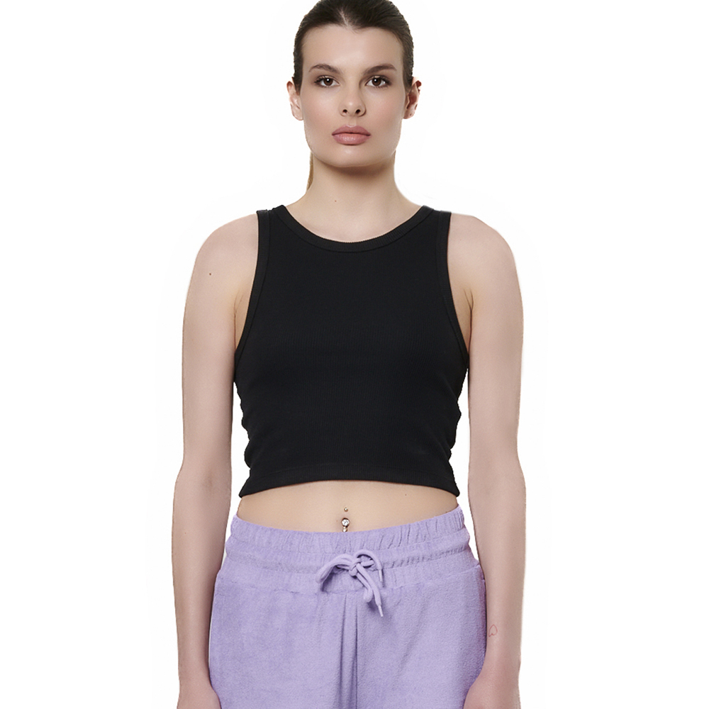 BODY ACTION Basic Tank Top Γυναικείο Αμάνικο T-Shirt  - Μαύρο