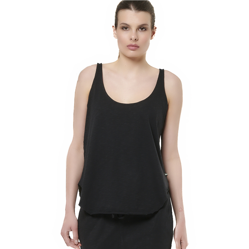 BODY ACTION Natural Dye Slub Tank Top Γυναικείο Αμάνικο T-Shirt  - Μαύρο