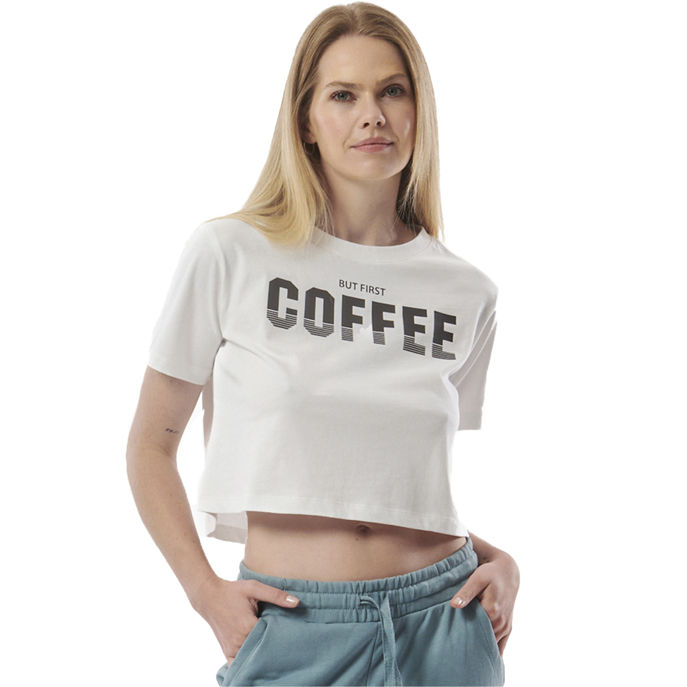 BODY ACTION Women's Cropped T-Shirt Γυναικείο  Crop Top - Λευκό