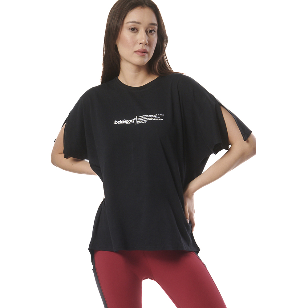 BODY ACTION Women's Oversized Top With Cuts Γυναικείο T-Shirt με κοψίματα - Μαύρο