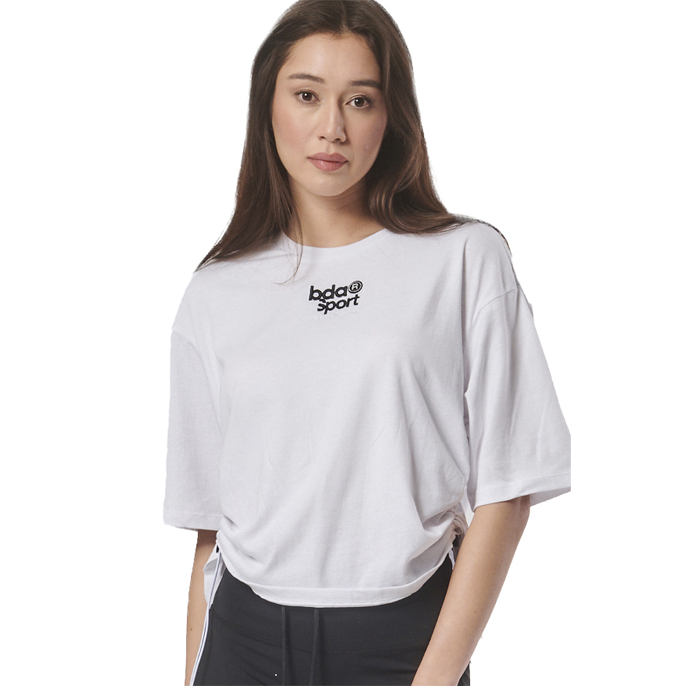 BODY ACTION Women's Drawcords Loose Tee Γυναικείο T-Shirt με ρυθμιζόμενα κορδόνια - Λευκό