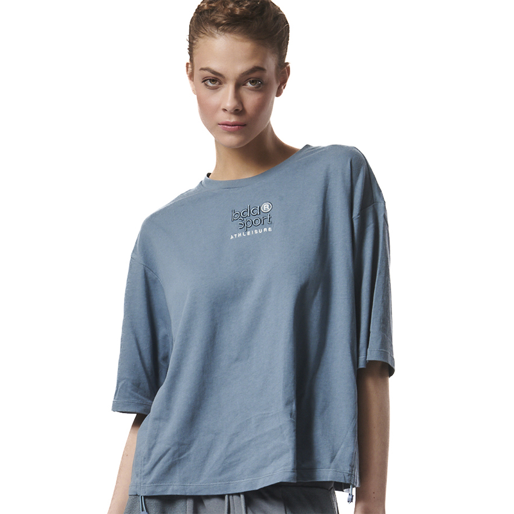 BODY ACTION Women's Drawcords Loose Tee Γυναικείο T-Shirt με ρυθμιζόμενα κορδόνια - Μπλε