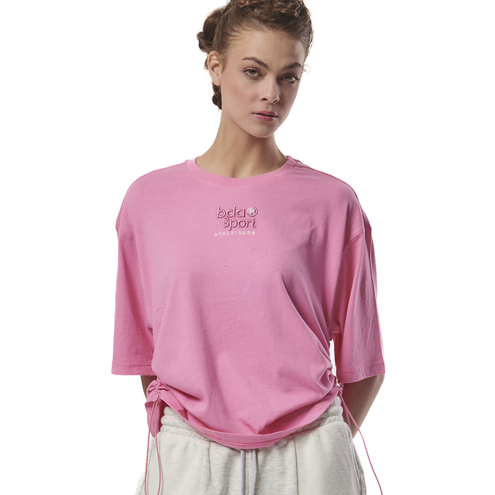 BODY ACTION Women's Drawcords Loose Tee Γυναικείο T-Shirt με ρυθμιζόμενα κορδόνια - Ροζ
