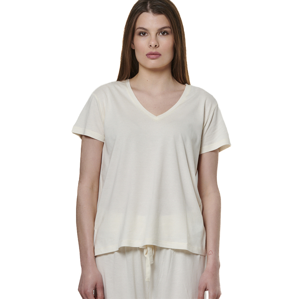 BODY ACTION V-Neck T-Shirt Γυναικείο T-Shirt  - Κρεμ