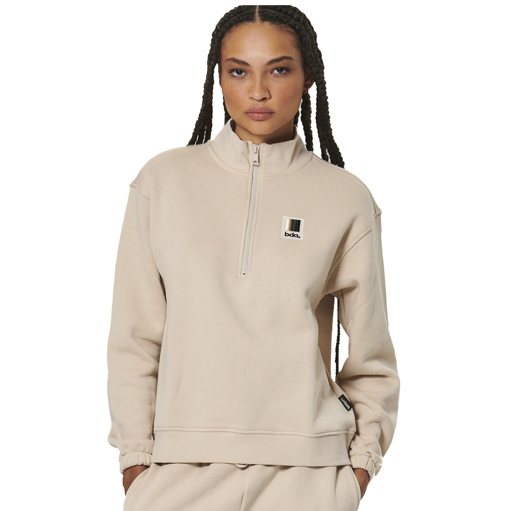 BODY ACTION Women's Half Zip Sweatshirt Γυναικείο Φούτερ - Μπεζ