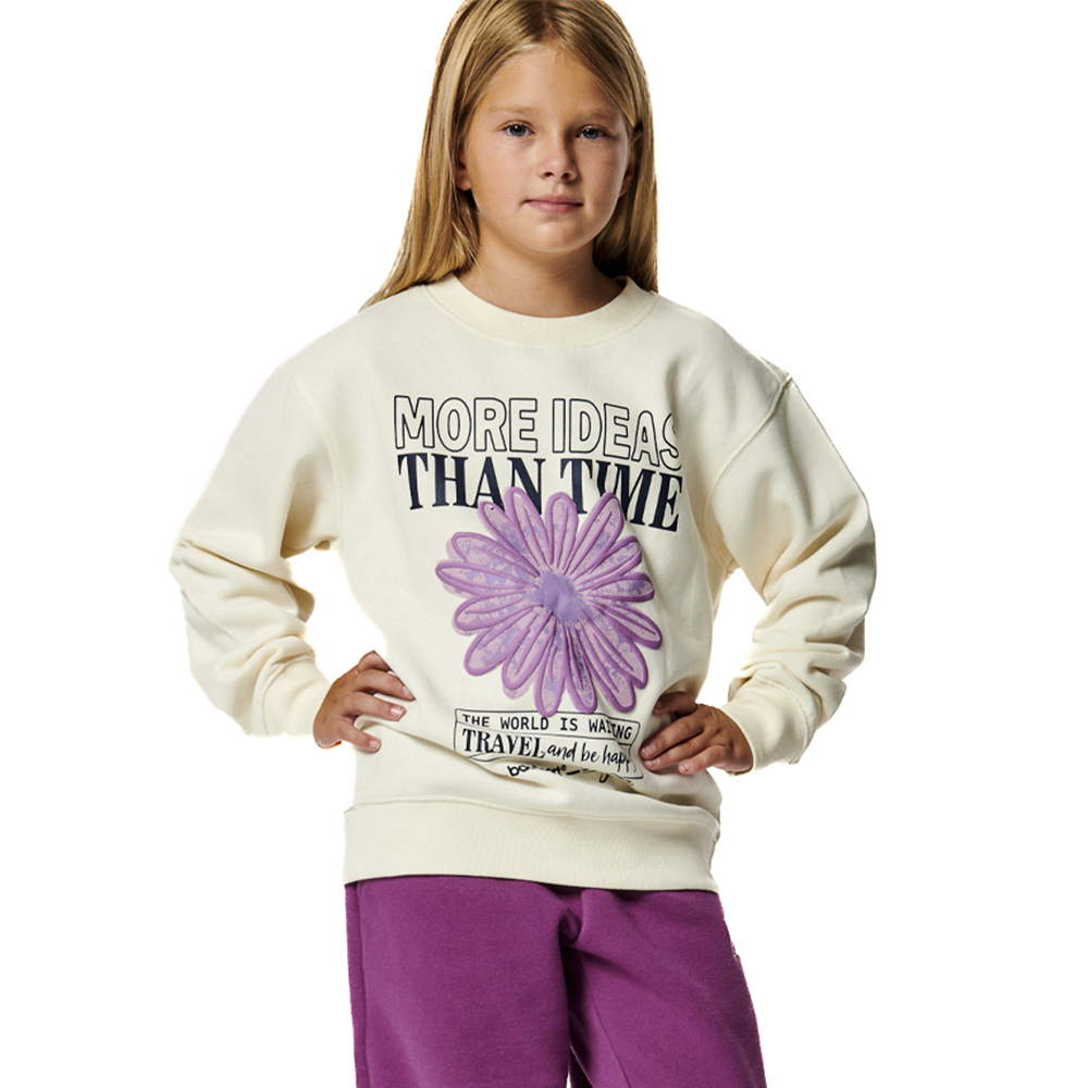 BODY ACTION Girl's Round Neck Sweatshirt Παιδικό Φούτερ - Κρεμ