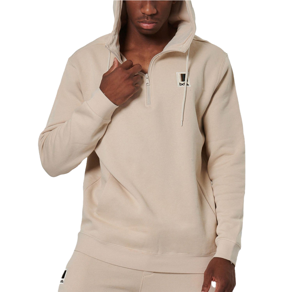 BODY ACTION Men's Half-Zip Hooded Sweatshirt Ανδρικό Φούτερ με κουκούλα - Μπεζ