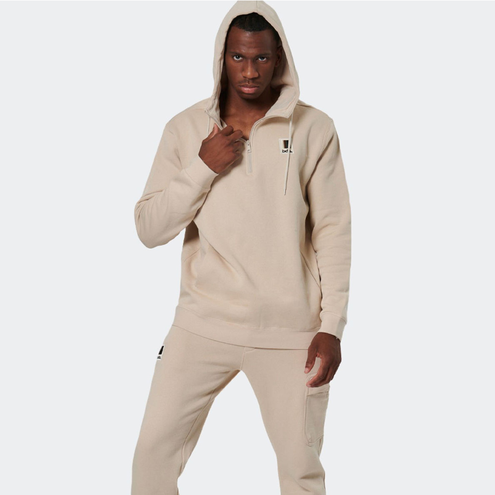 BODY ACTION Men's Half-Zip Hooded Sweatshirt Ανδρικό Φούτερ με κουκούλα - 3