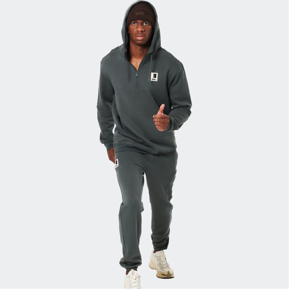 BODY ACTION Men's Half-Zip Hooded Sweatshirt Ανδρικό Φούτερ με κουκούλα - 3