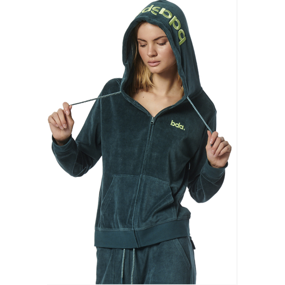 BODY ACTION Women's Velour Hoodie Jacket Γυναικεία Ζακέτα - Πράσινο