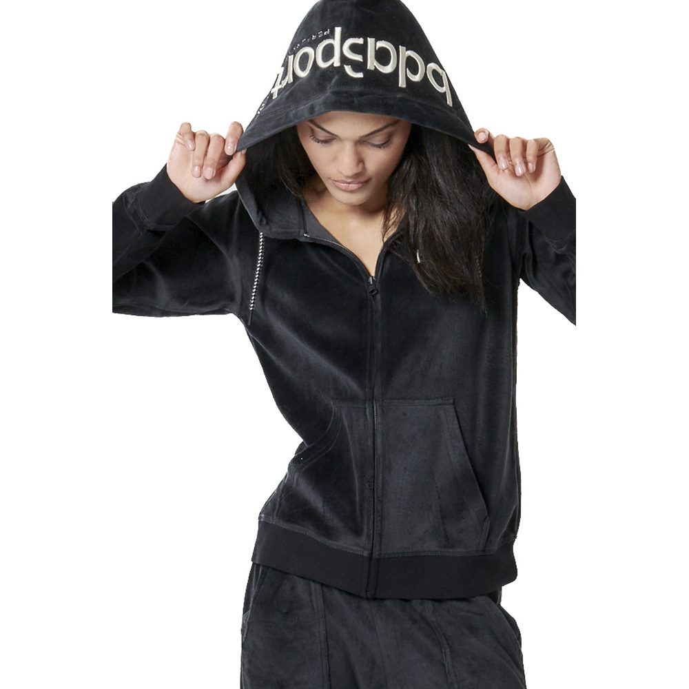 BODY ACTION Women's Velour Hoodie Jacket Γυναικεία Ζακέτα - Μαύρο