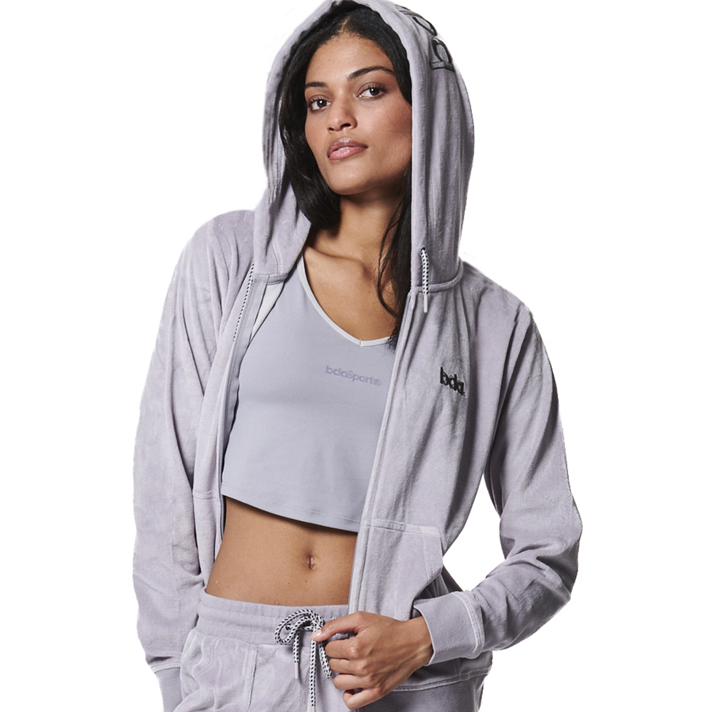 BODY ACTION Women's Velour Hoodie Jacket Γυναικεία Ζακέτα - Γκρι