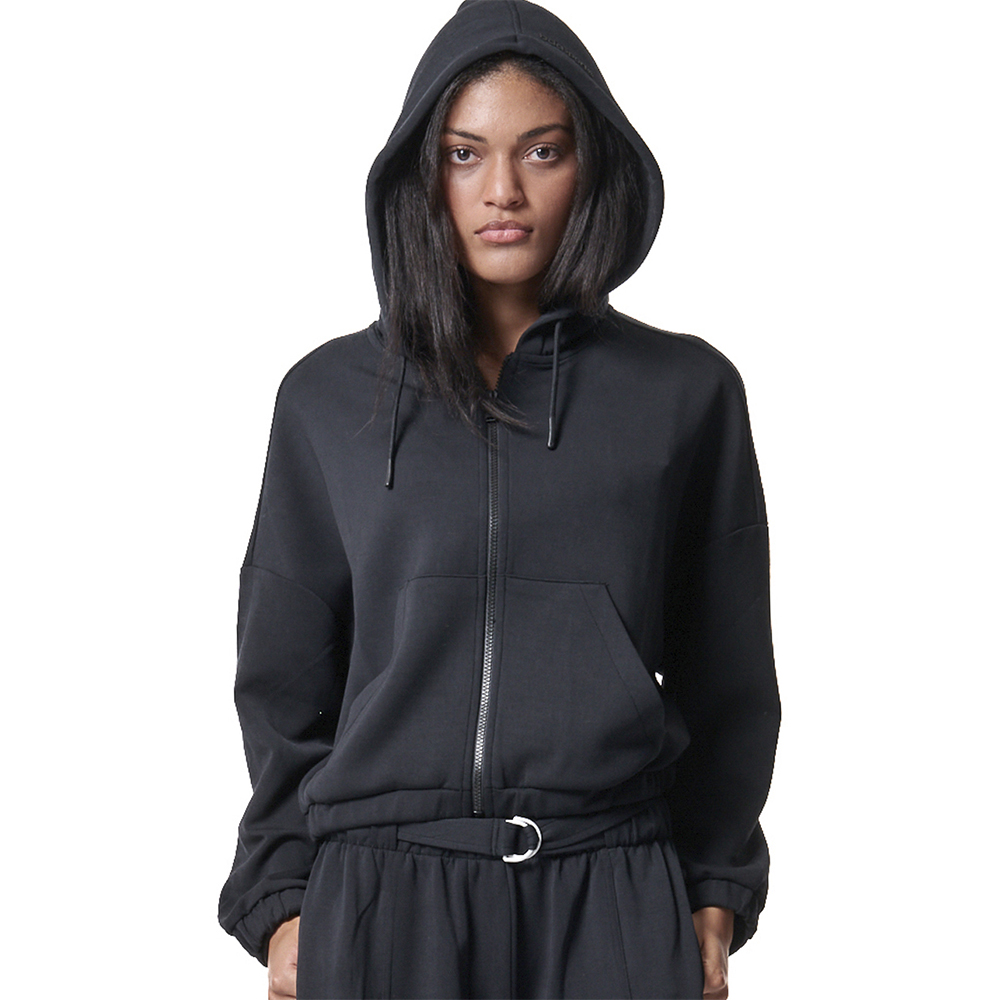 BODY ACTION Women's Zip-Through Modal Jacket Γυναικεία Ζακέτα με κουκούλα - Μαύρο