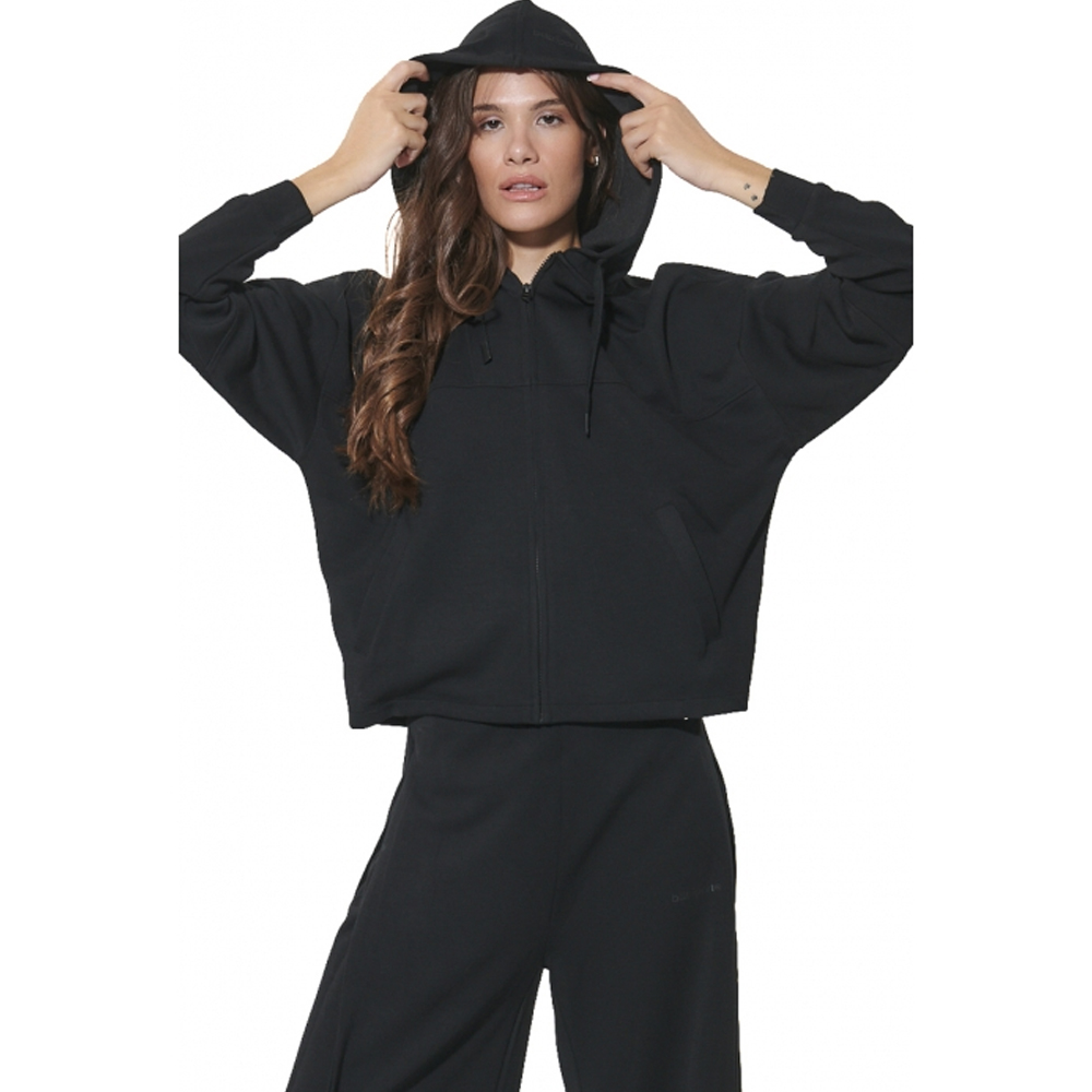 BODY ACTION Women's Modal Hooded Jacket Γυναικεία  Ζακέτα με κουκουλα - Μαύρο