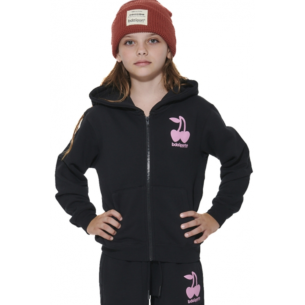 BODY ACTION Girl's Fleece Full-Zip Hooded Jacket Παιδική Ζακέτα με κουκούλα - Μαύρο