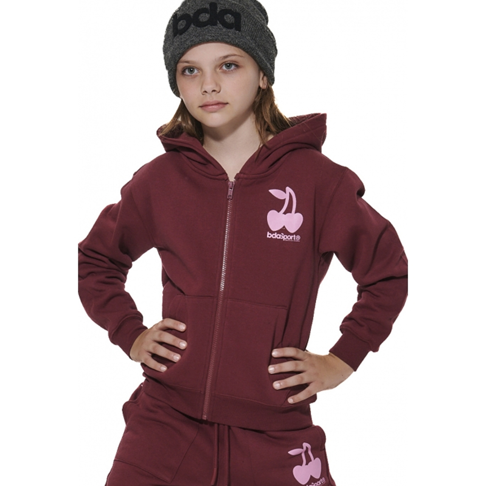 BODY ACTION Girl's Fleece Full-Zip Hooded Jacket Παιδική Ζακέτα με κουκούλα - Μπορντώ