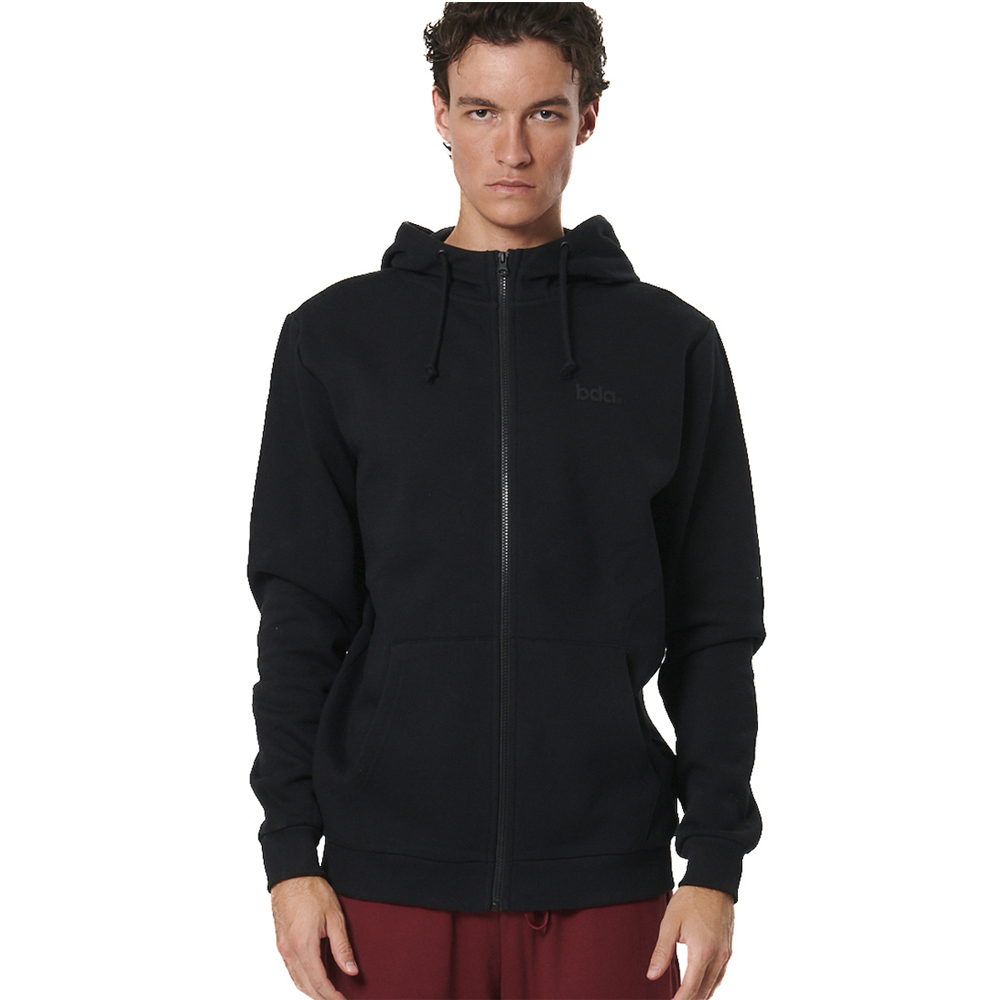 BODY ACTION Men's Fleece Full Zip Hoodie Αντρική Ζακέτα με κουκούλα - Μαύρο