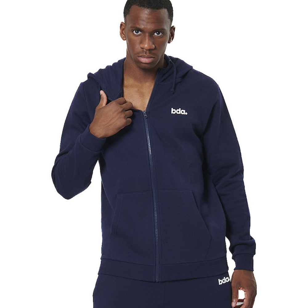 BODY ACTION Men's Fleece Full Zip Hoodie Αντρική Ζακέτα με κουκούλα - Μπλε