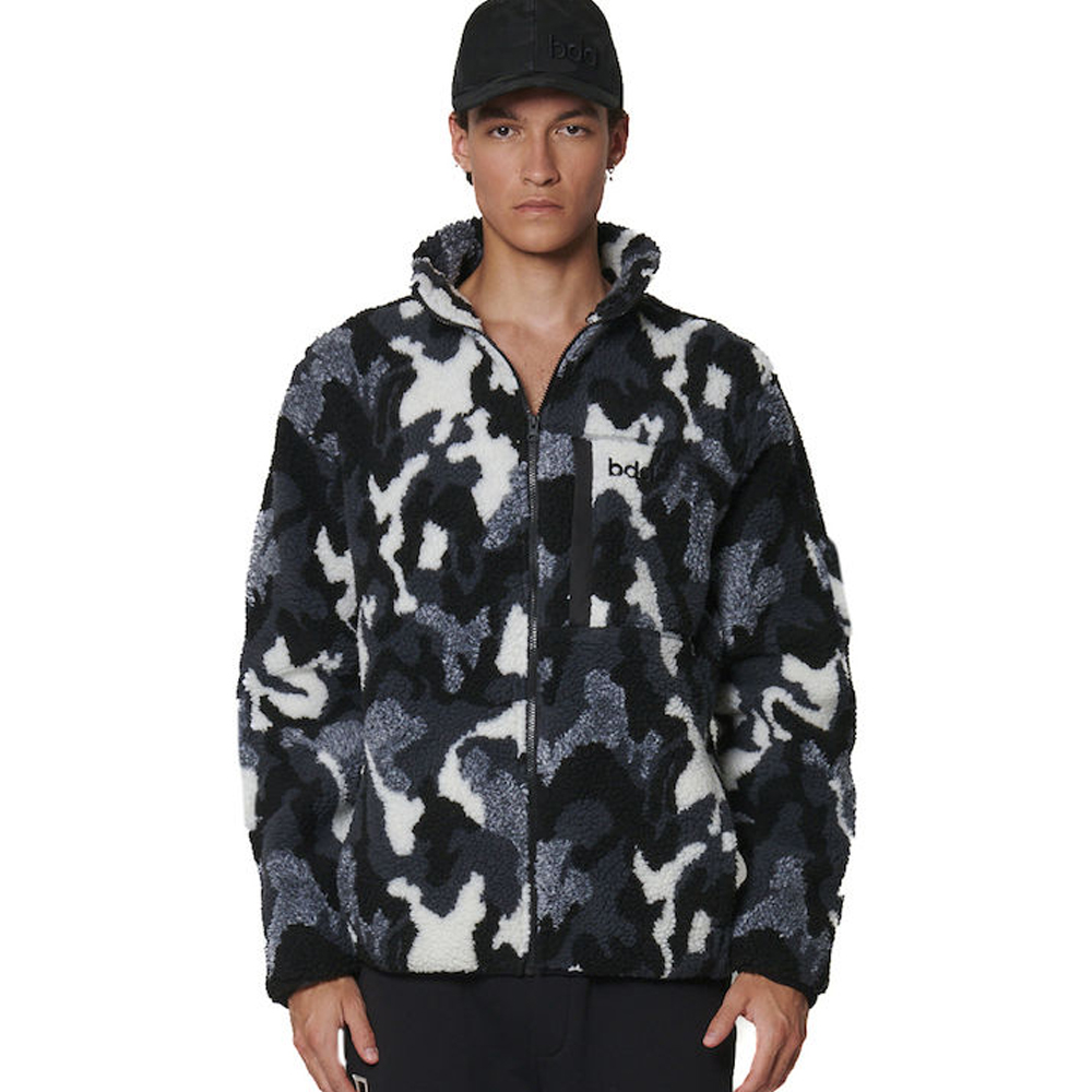 BODY ACTION Men's Printed Sherpa-Fleece Ανδρική Ζακέτα - Μαύρο