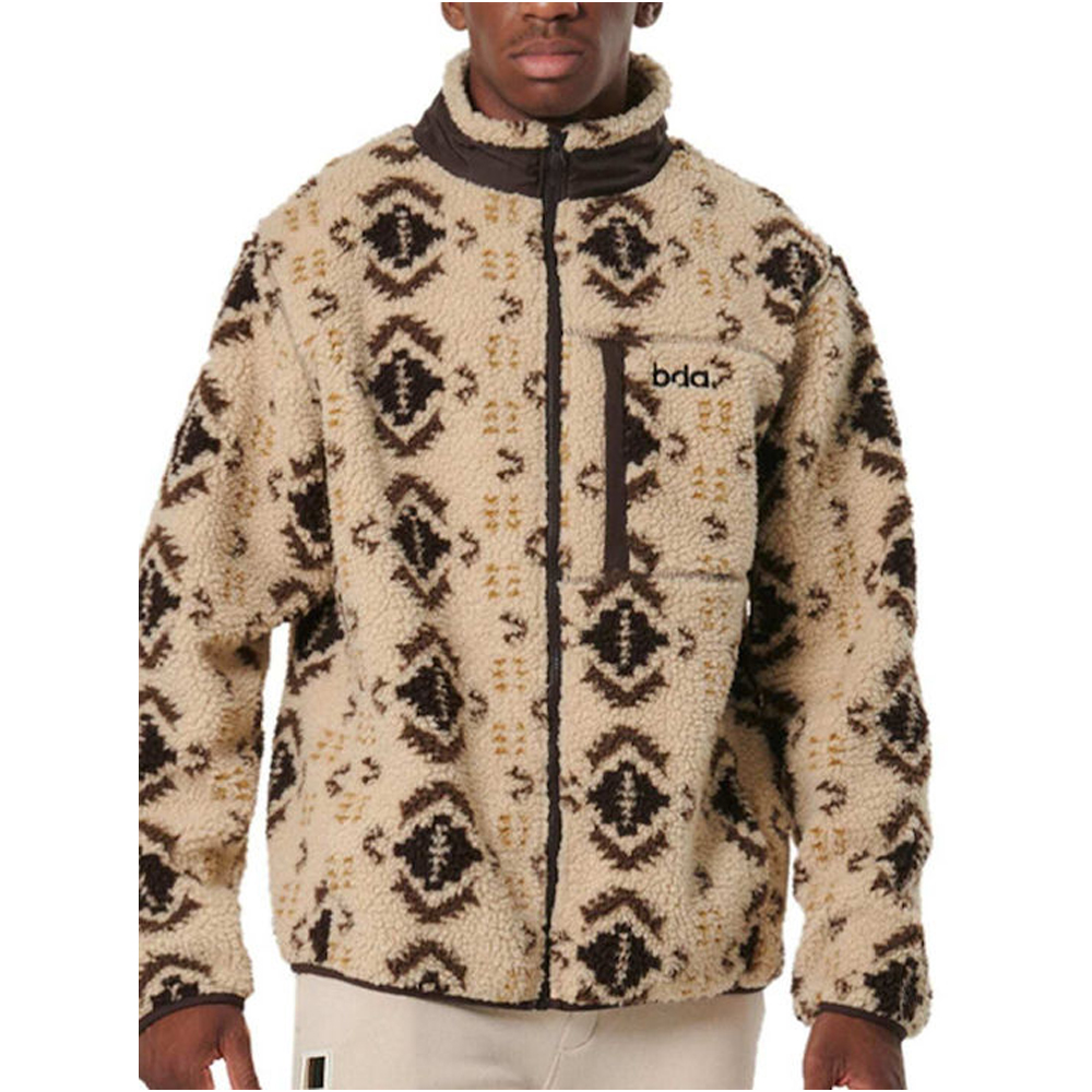 BODY ACTION Men's Printed Sherpa-Fleece Ανδρική Ζακέτα - Καφέ