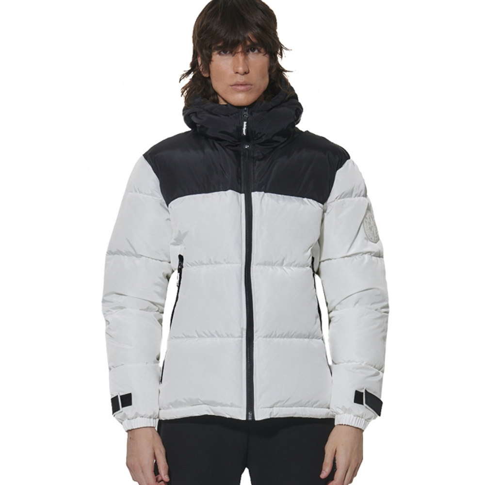 BODY ACTION Men's Two - Tone Puffer Jacket Ανδρικό Μπουφάν με κουκούλα - Λευκό-Μαύρο
