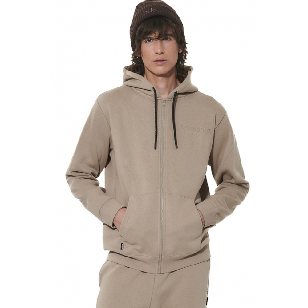 BODY ACTION Men's Zip Through Fleece Hoodie Ανδρική Ζακέτα με κουκούλα - Μπεζ
