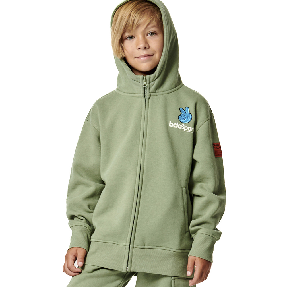 BODY ACTION Kids Long Sleeve Full Zip Jacket Παιδική Ζακέτα με κουκούλα - Πράσινο