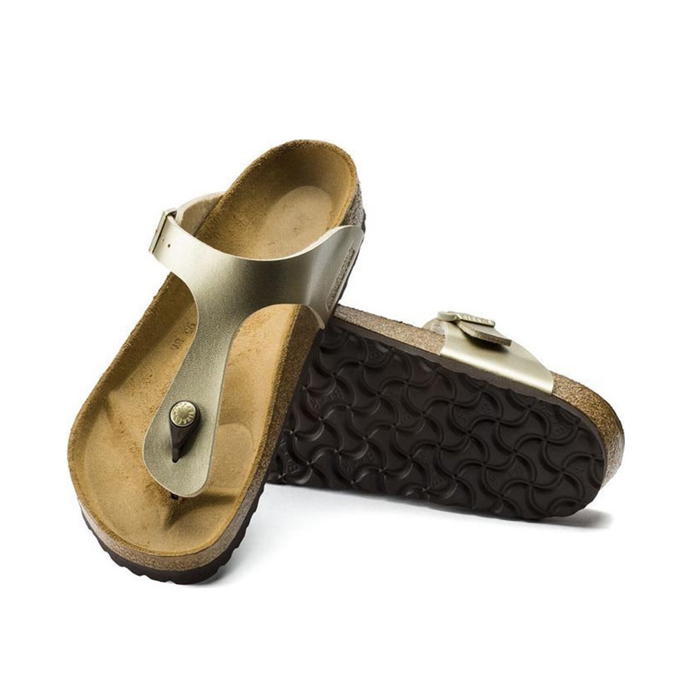 BIRKENSTOCK Classic Gizeh Birko-Flor Narrow Fit Gold Γυναικεία Ανατομικά Σανδάλια Χρυσό - 4