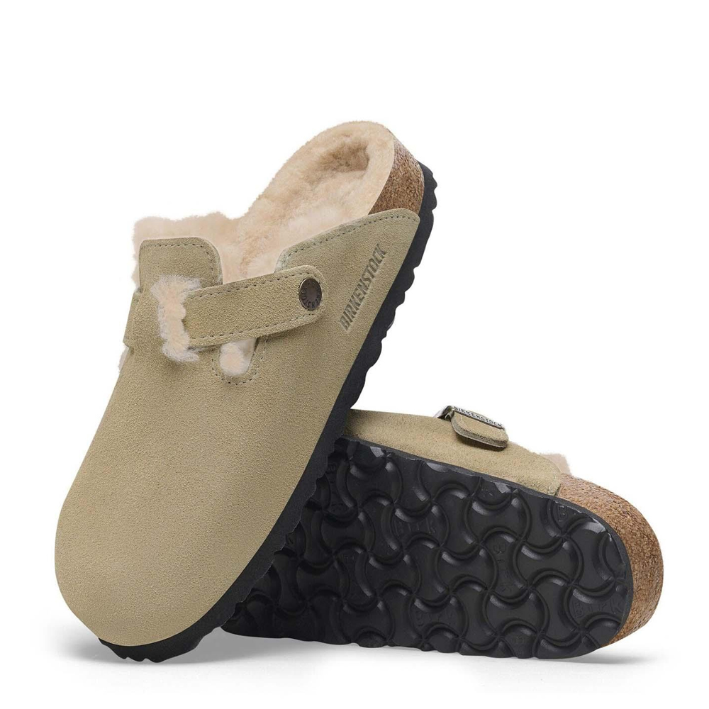 BIRKENSTOCK Leather Boston Shearling Leve Taupe Laf Narrow Fit Suede Γυναικεία Παντόφλα - 2