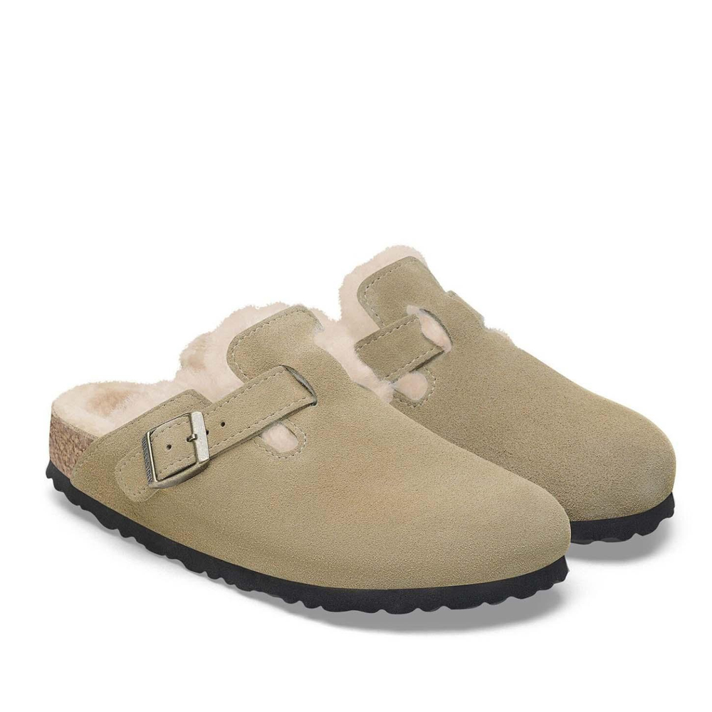 BIRKENSTOCK Leather Boston Shearling Leve Taupe Laf Narrow Fit Suede Γυναικεία Παντόφλα - 3