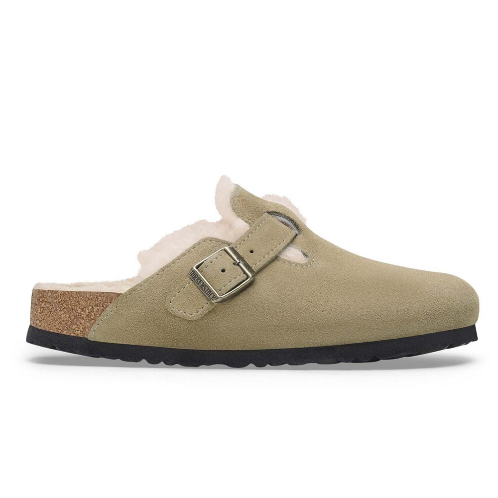 BIRKENSTOCK Leather Boston Shearling Leve Taupe Laf Narrow Fit Suede Γυναικεία Παντόφλα - 4