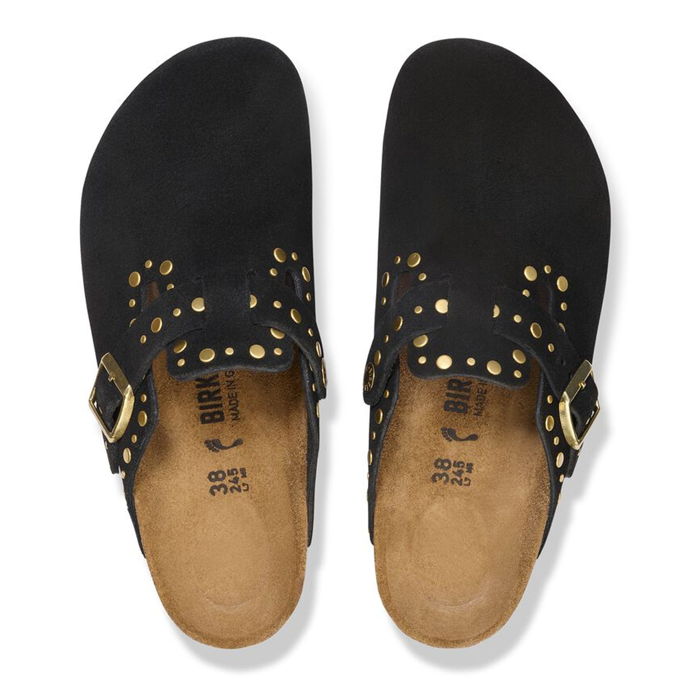 BIRKENSTOCK Boston Rivets Border Regylar Fit  Suede Γυναικεία Παντόφλα - Μαύρο