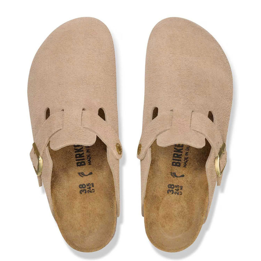 BIRKENSTOCK Leather Boston Leve Narrow Fit Suede Γυναικείες Παντόφλες - Μπεζ