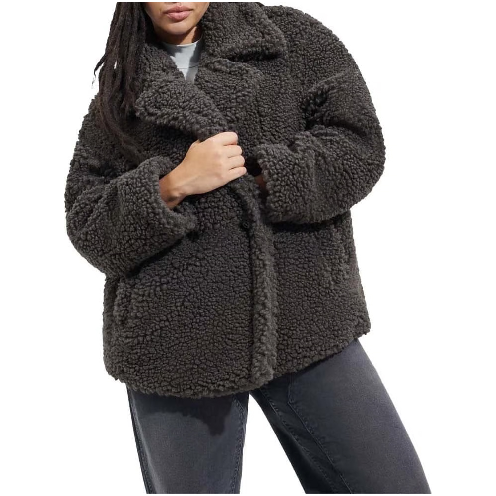 UGG Gertrude Short Teddy Coat Γυναικείο Κοντό Παλτό - Μαύρο