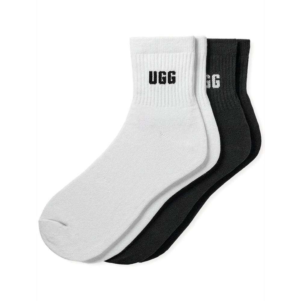 UGG Women's Quinlin Logo Quarter 2Pack Socks Γυναικείες Κάλτσες - Λευκό-Μαύρο