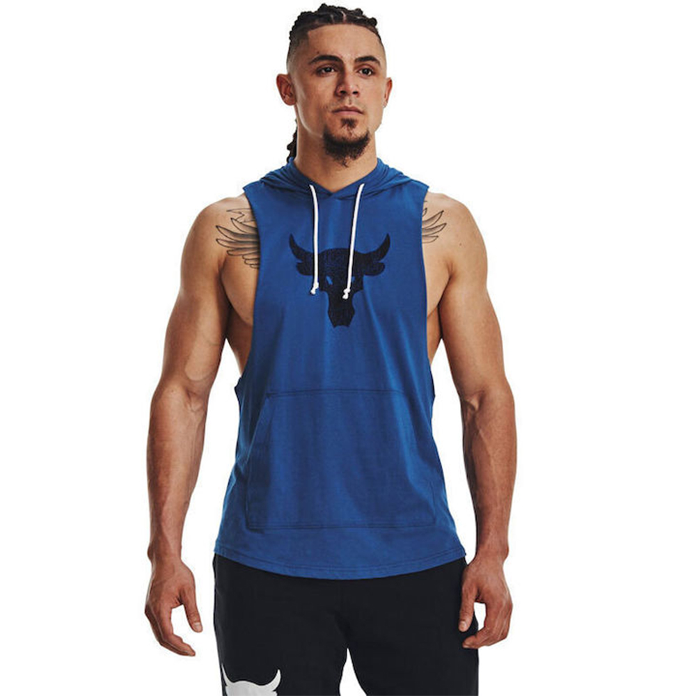 UNDER ARMOUR Men's Project Rock Blood Sweat Respect Bull Sleeveless Hoodie Ανδρικό Αμάνικο T-Shirt - Μπλε