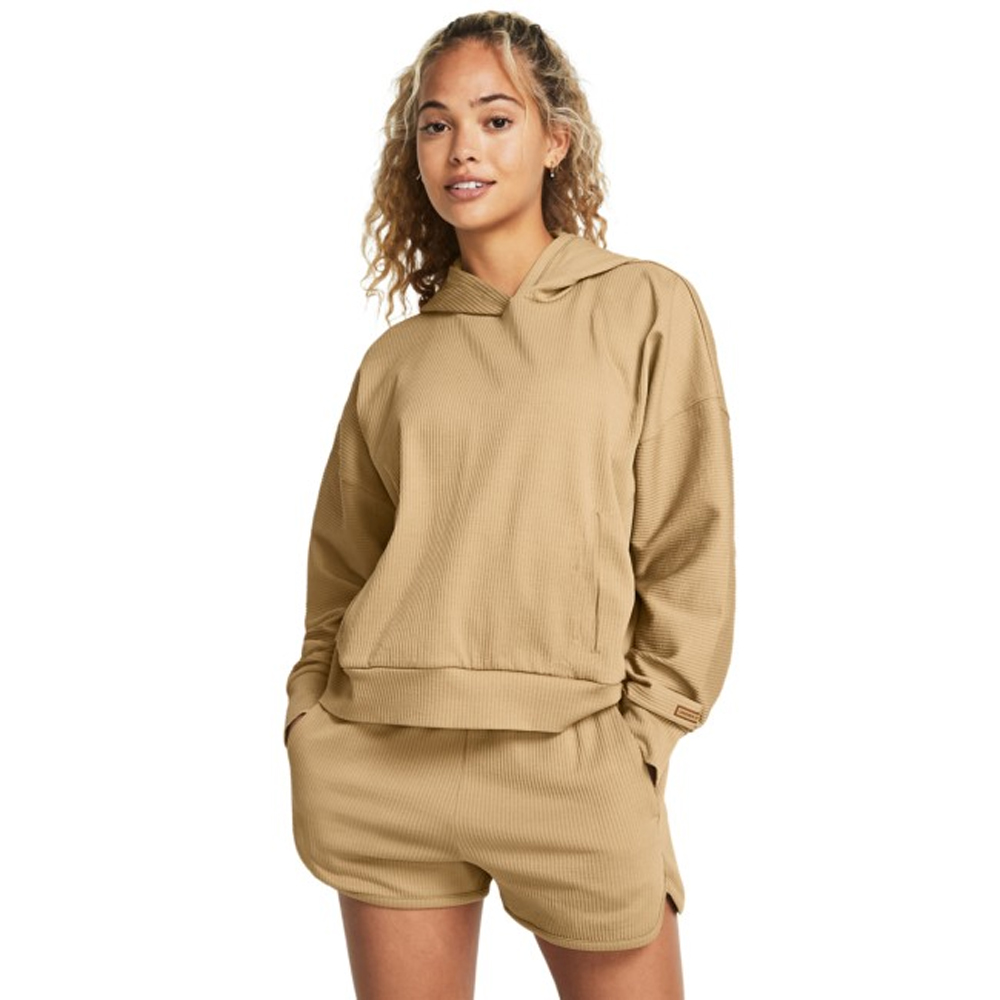 UNDER ARMOUR Journey Rib Oversized Hoody Γυναικείο Φούτερ με κουκούλα - Μπεζ