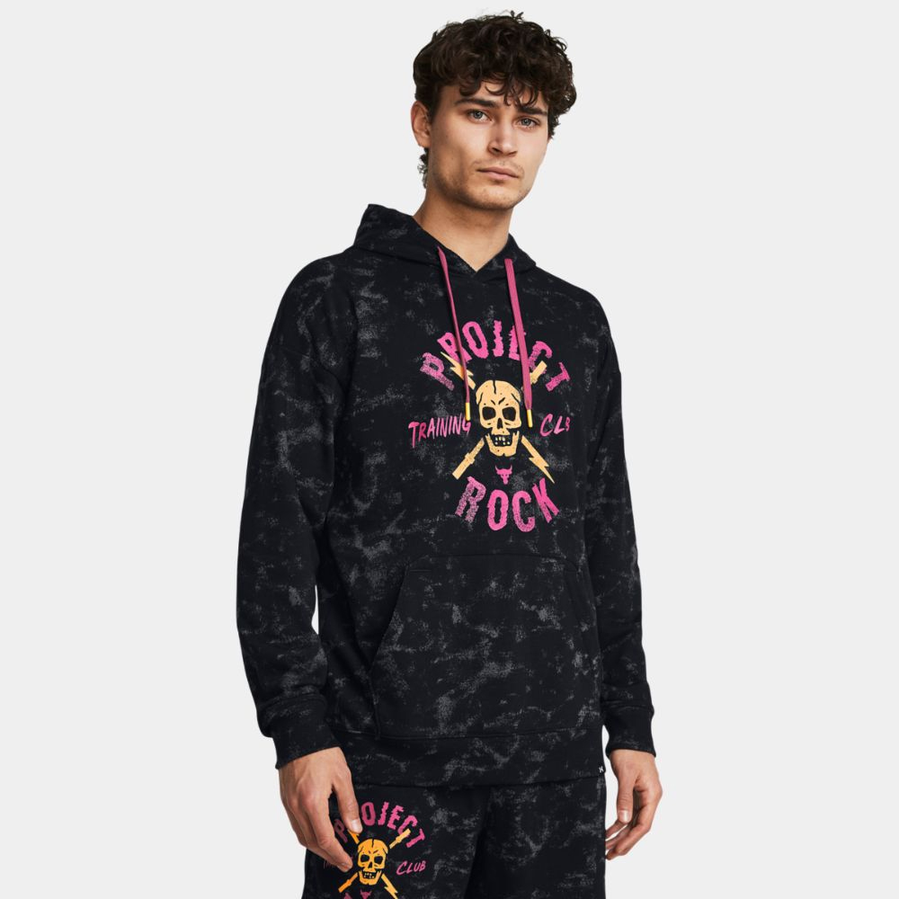 UNDER ARMOUR Men’s Project Rock Rival Terry Printed Hoodie Ανδρικό Φούτερ - Μαύρο