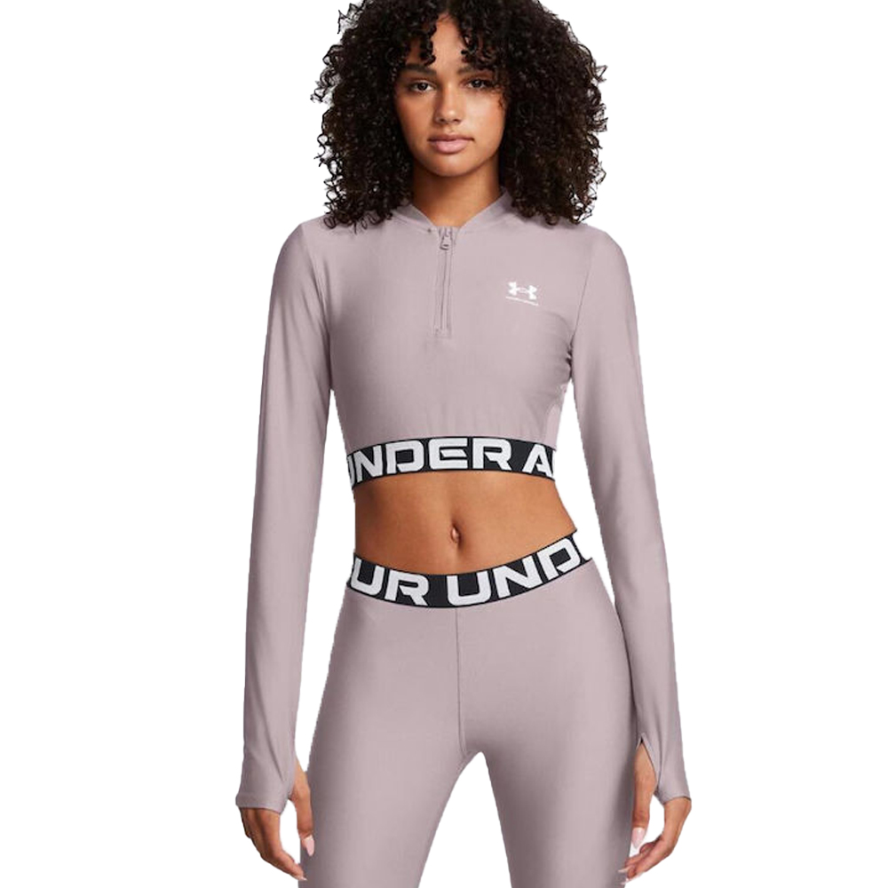 UNDER ARMOUR HeatGear Rib Cropped Tee Γυναικείο Μακρυμάνικο Crop Top - Μωβ