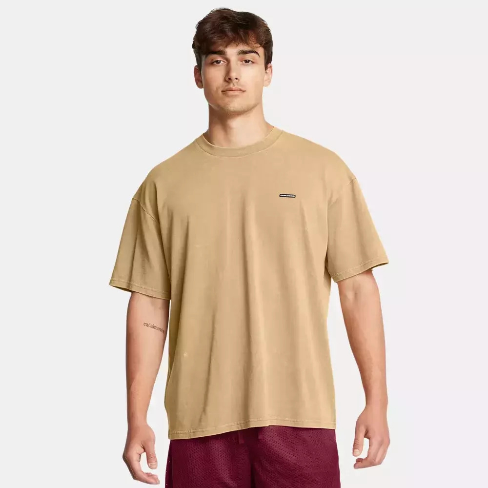 UNDER ARMOUR HeavyWeight Oversized Logo Wash Short Sleeve Tee Ανδρικό T-Shirt - Μπεζ